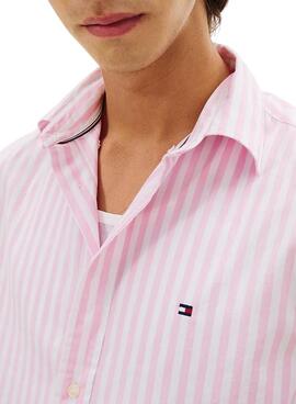 Camisa Tommy Hilfiger rosa y blanco rayas para hombre