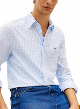 Camisa Tommy Hilfiger Gingham blanco y azul para hombre