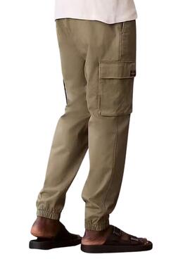 Pantalones cargo Calvin Klein Jeans Elastic Twill vintage verde para hombre