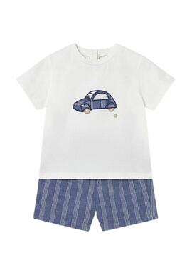 Conjunto Mayoral coche blanco y azul para bebé