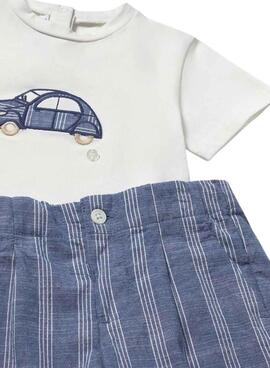 Conjunto Mayoral coche blanco y azul para bebé