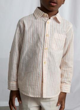 Camisa Mayoral lino rayas blanco y naranja para niño