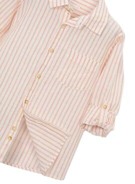 Camisa Mayoral lino rayas blanco y naranja para niño