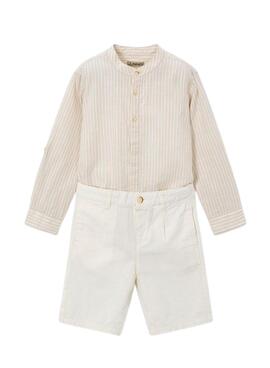 Conjunto camisa y bermuda Mayoral lino beige para niño