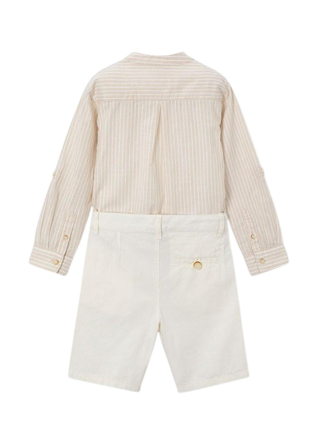 Conjunto camisa y bermuda Mayoral lino beige para niño
