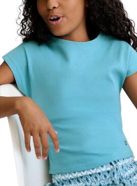 Camiseta Mayoral acanalada azul para niña