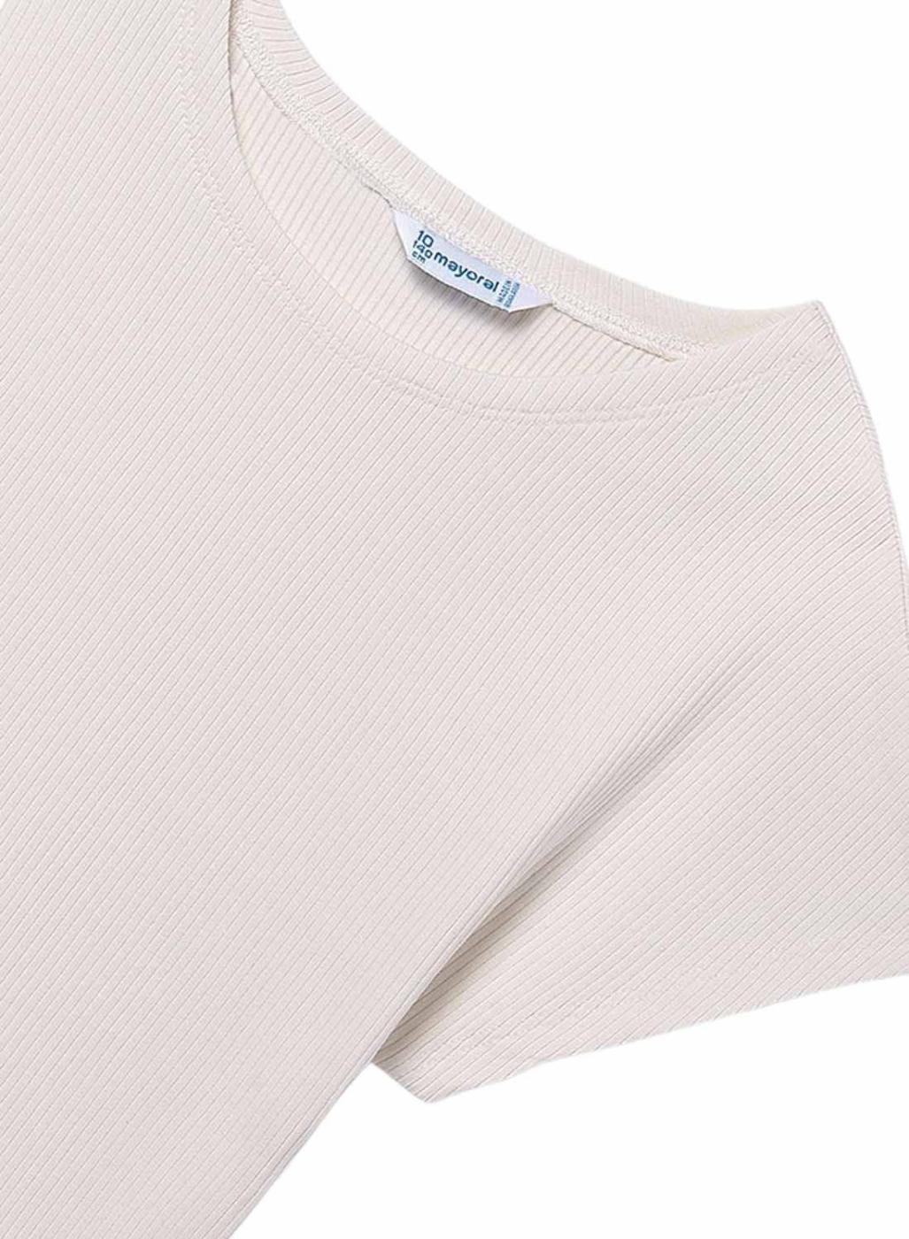 Camiseta Mayoral acanalada blanco hueso para niña