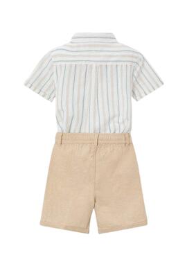 Conjunto camisa y bermuda Mayoral rayas lino beige y verde para niño