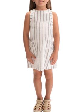 Vestido Mayoral de lino blanco con rayas para niña