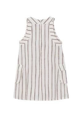 Vestido Mayoral de lino blanco con rayas para niña