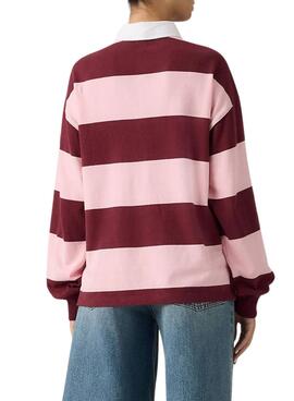 Polo Levis Reenie rugby rayas rosa y granate para mujer