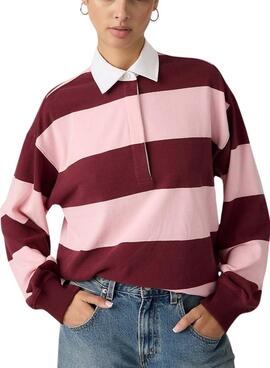 Polo Levis Reenie rugby rayas rosa y granate para mujer