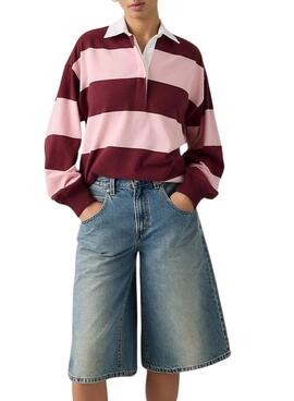 Polo Levis Reenie rugby rayas rosa y granate para mujer