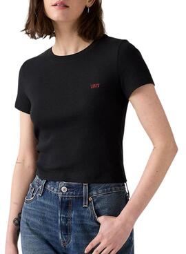 Camiseta Levis acanalada negro para mujer