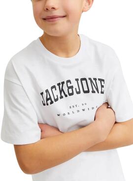 Camiseta Jack and Jones Caleb Varsity blanco niño