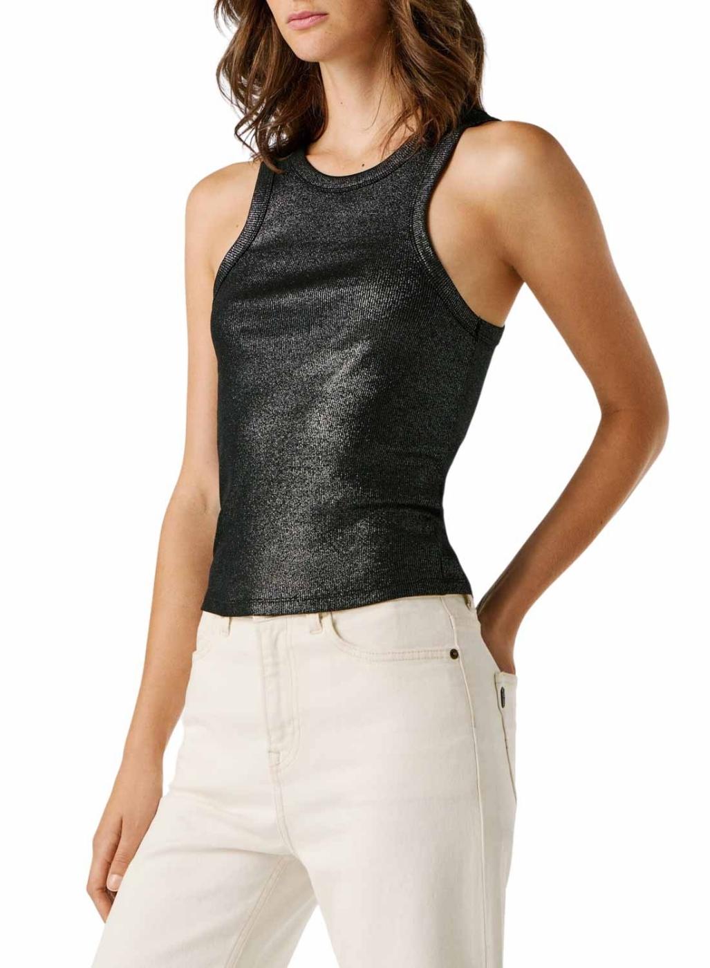 Top Pepe Jeans Birdey negro metalizado para mujer