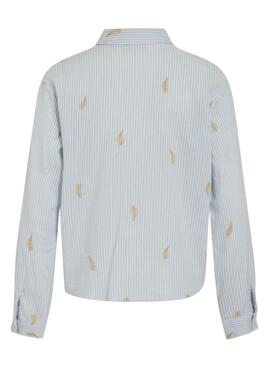 Camisa Vila Matinda rayas y bordados azul para mujer 
