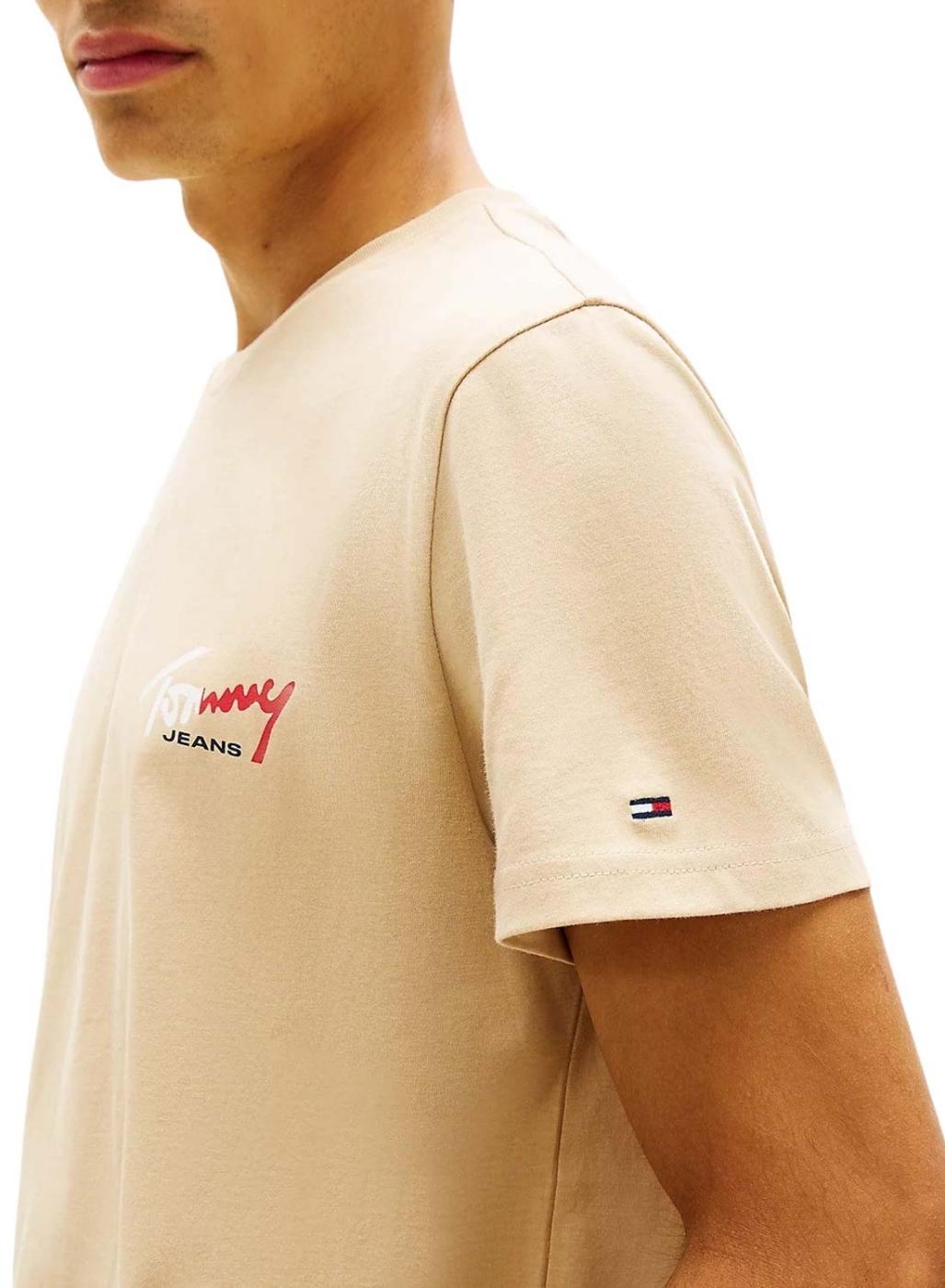 Camiseta  Tommy Jeans Sign Chest Slim beige para hombre