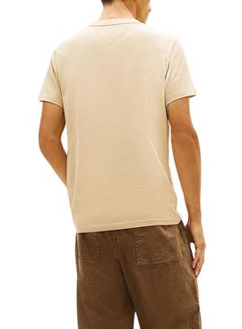 Camiseta  Tommy Jeans Sign Chest Slim beige para hombre