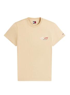 Camiseta  Tommy Jeans Sign Chest Slim beige para hombre
