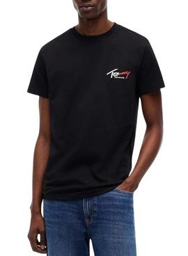 Camiseta Tommy Jeans Sign Chest Slim negro para hombre