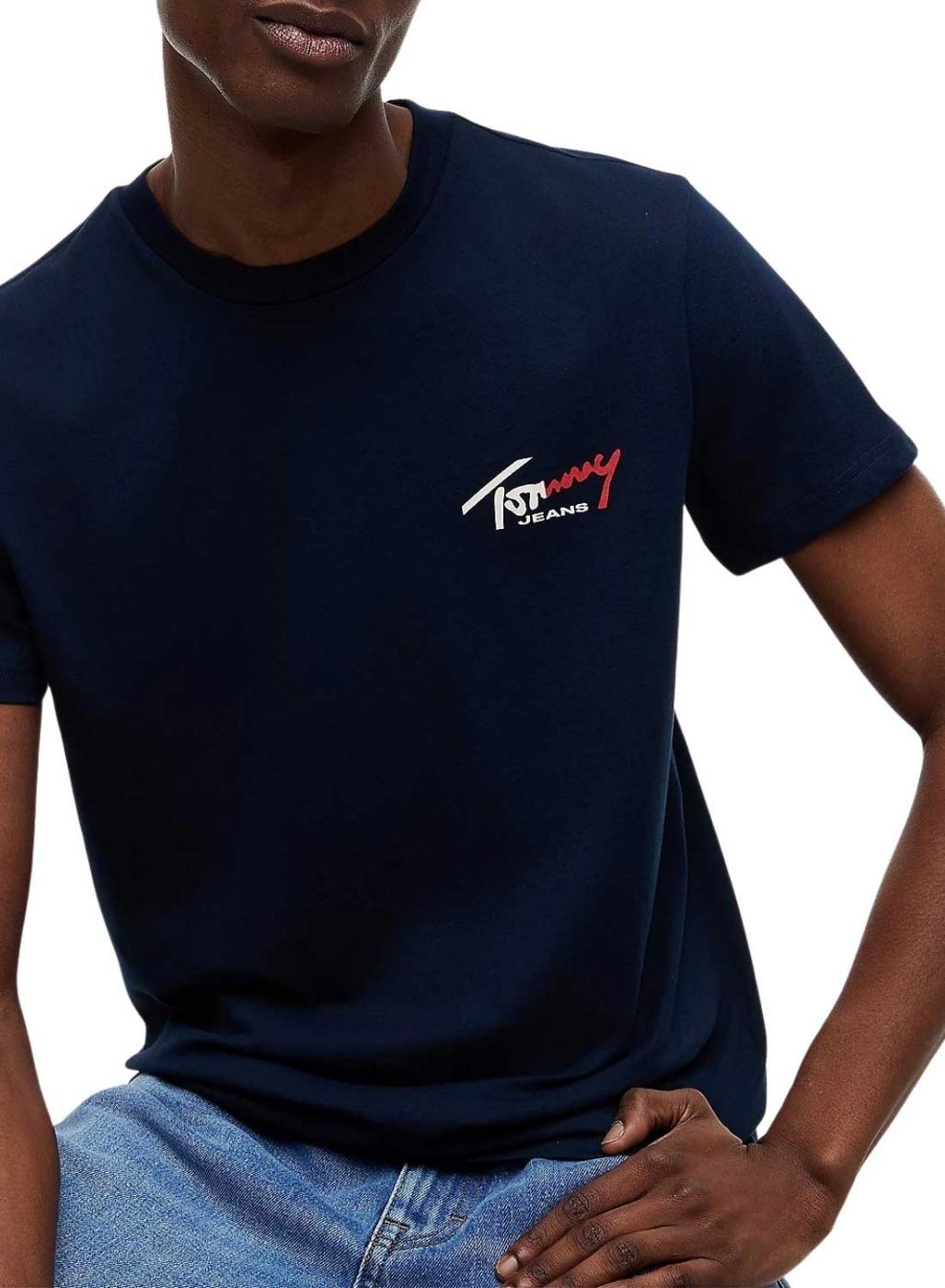 Camiseta Tommy Jeans Sign Chest Slim marino para hombre
