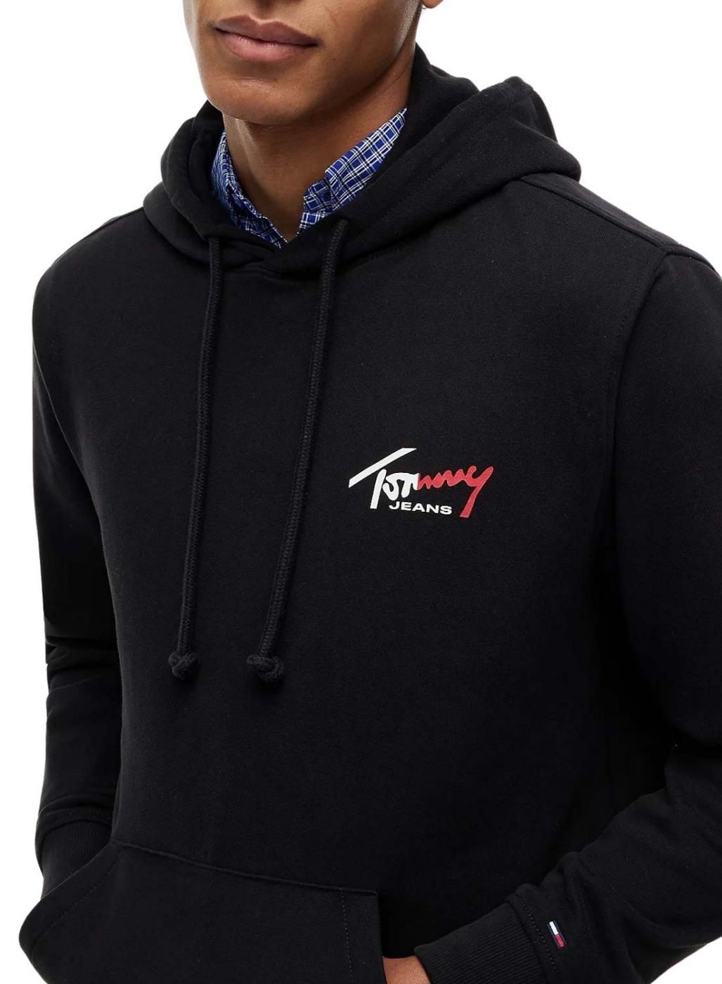 Sudadera Tommy Jeans Sign con capucha negro para hombre