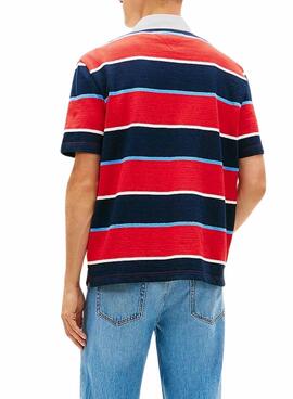 Polo Tommy Jeans Stripes Rugby rayas rojo para hombre
