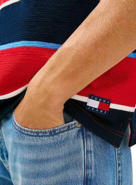 Polo Tommy Jeans Stripes Rugby rayas rojo para hombre