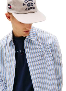 Camisa Tommy Jeans Seersucker rayas azul para hombre