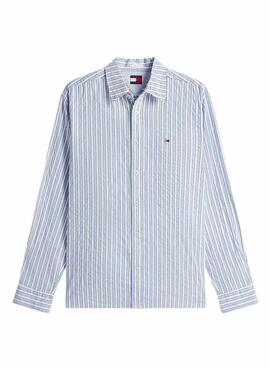 Camisa Tommy Jeans Seersucker rayas azul para hombre