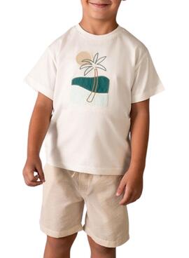 Conjunto bermuda Mayoral Seersucker Beige para niño 