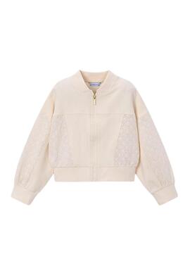 Sudadera Mayoral con cremallera beige para niña