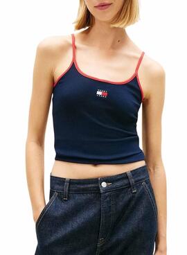 Top Tommy Jeans Slim Badge marino para mujer