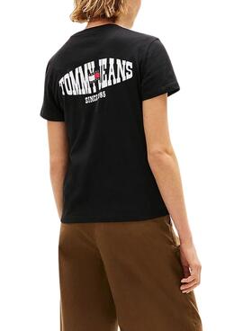 Camiseta Tommy Jeans Wavy Flag negro para mujer