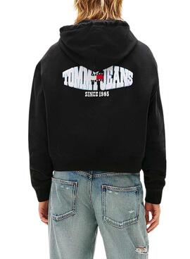 Sudadera Tommy Jeans Wavy Flag negro para mujer