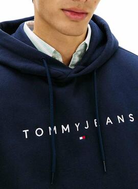 Sudadera Tommy Jeans Linear Logo con capucha marino para hombre