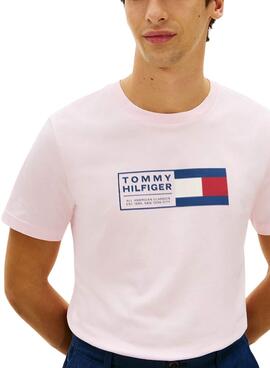 Camiseta Tommy Hilfiger Brand Love Box rosa para hombre