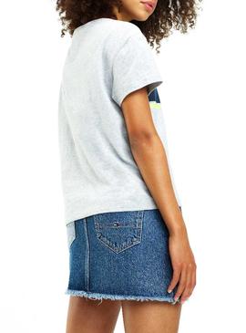 Camisesta Tommy Jeans Stripe Logo Gris Mujer