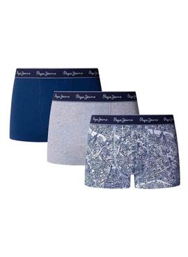 Pack tres boxers Pepe Jeans Map azul y gris para hombre