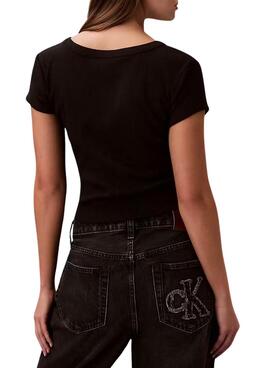 Camiseta Calvin Klein Jeans Woven Label negro para mujer