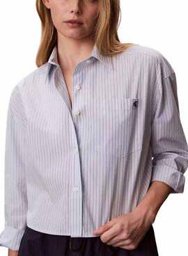 Camisa Calvin Klein Jeans Yarndye rayas azul para mujer