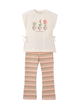 Conjunto flores naranja con estampado para niña 