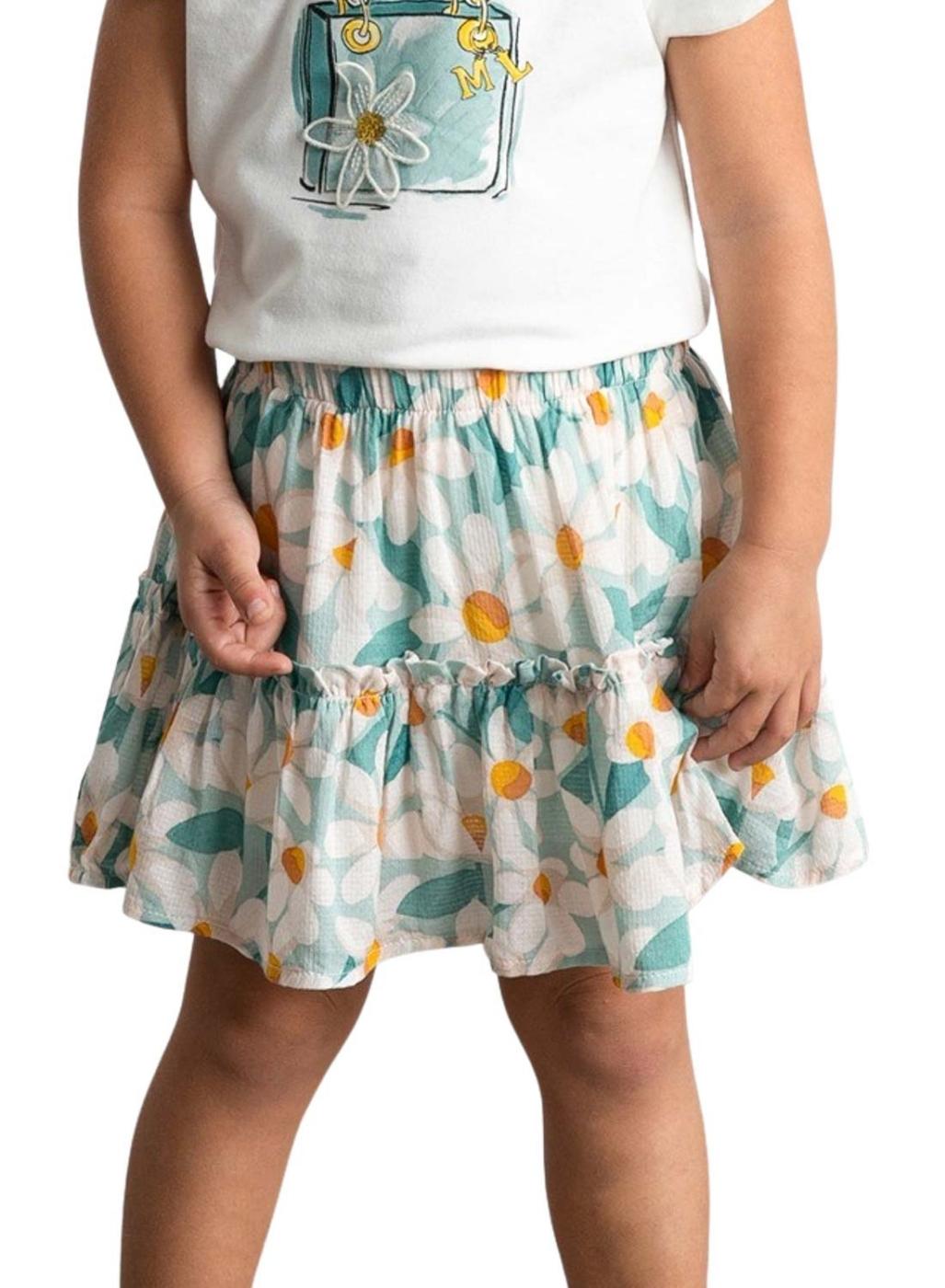 Falda Mayoral blanca estampado flores grandes para niña