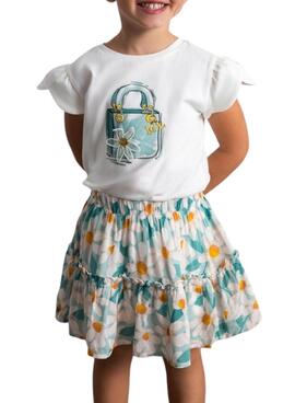 Falda Mayoral blanca estampado flores grandes para niña