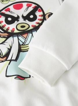 Sudadera Name It capucha dibujo japonés blanco roto para niño