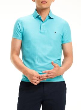 Polo Tommy Hilfiger Textured Slim Aqua Hombre