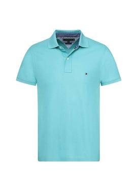 Polo Tommy Hilfiger Textured Slim Aqua Hombre