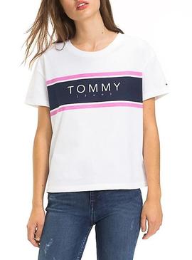 Camisesta Tommy Jeans Stripe Logo Blanco Mujer
