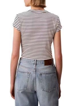 Camiseta Calvin Klein Jeans Striped negro y blanco para mujer